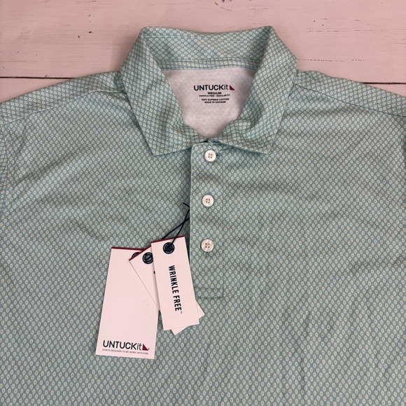 UNTUCKit Polo Shirt Mens M Green Floral Chen Printed WF Golf Wrinkle Free
